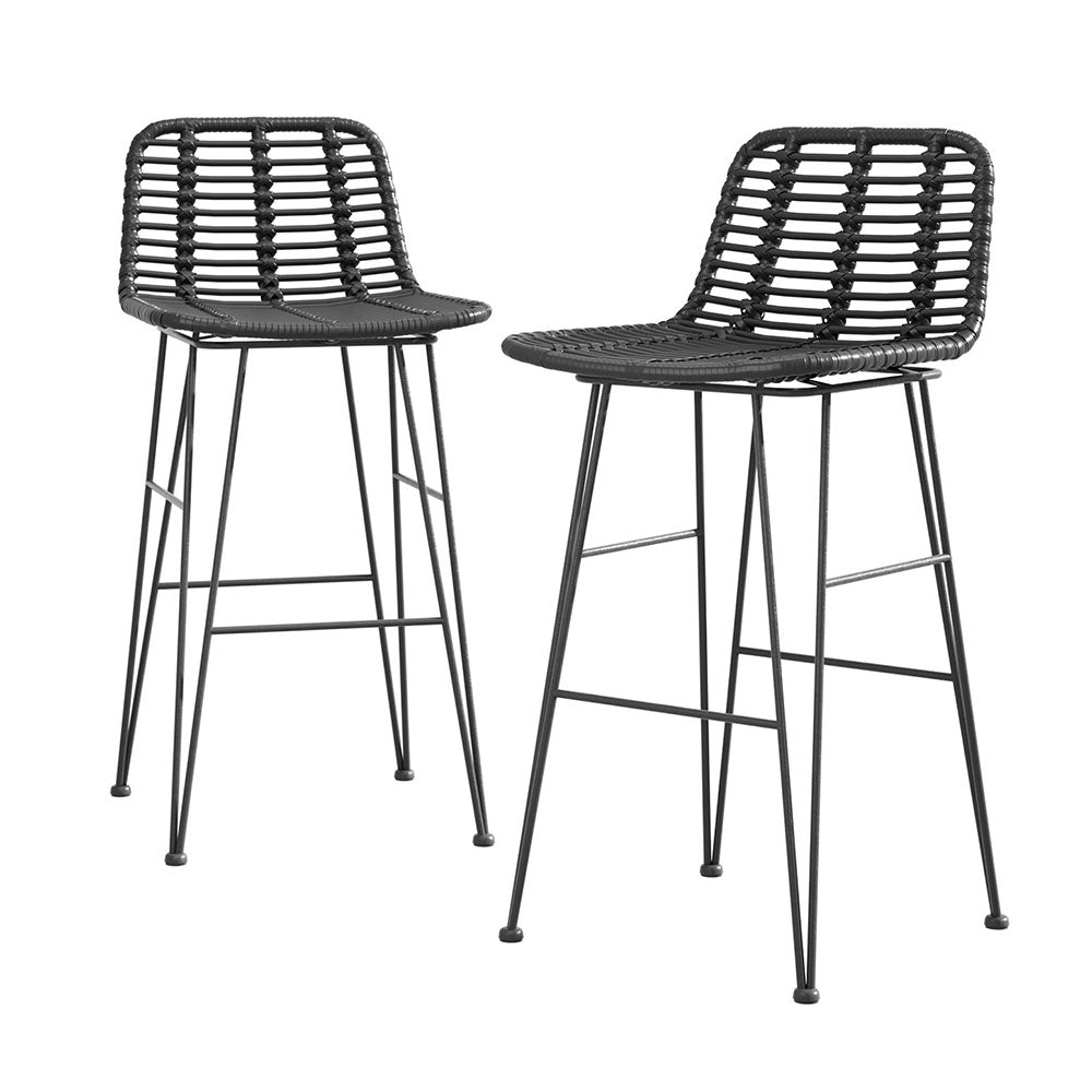 Gardeon 2 Piece Outdoor Bar Stools Wicker Dining Rattan Chair Black-0