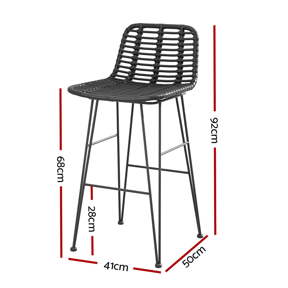 Gardeon 2 Piece Outdoor Bar Stools Wicker Dining Rattan Chair Black-1