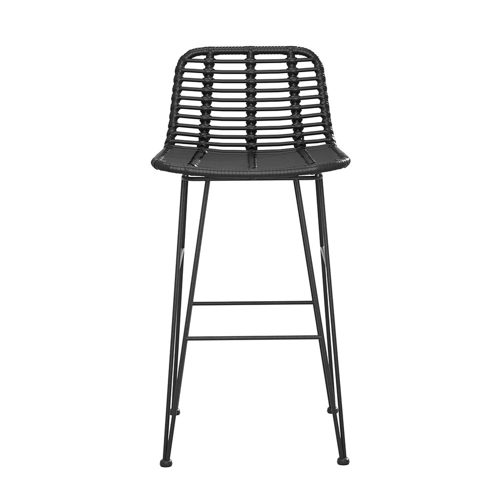 Gardeon 2 Piece Outdoor Bar Stools Wicker Dining Rattan Chair Black-2