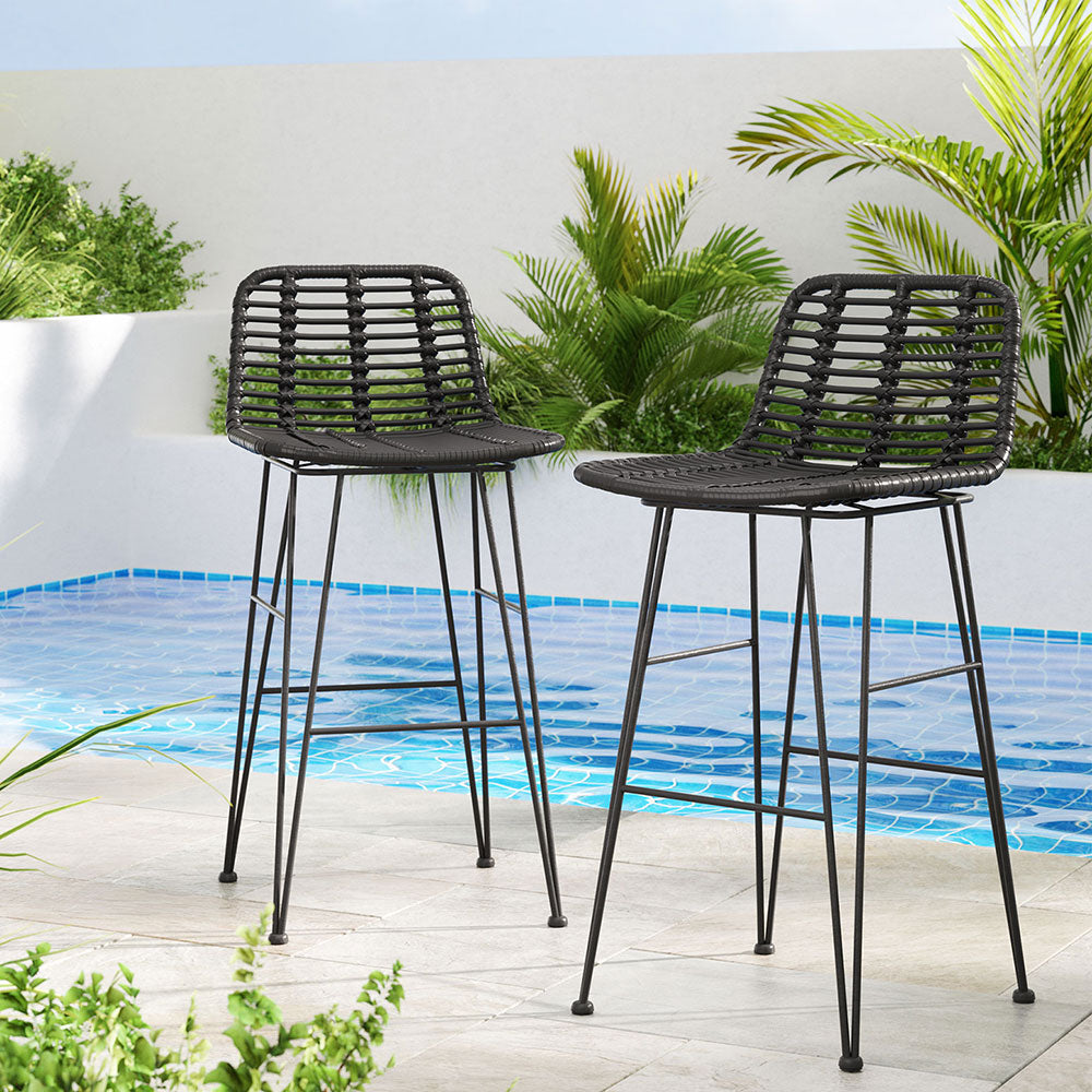 Gardeon 2 Piece Outdoor Bar Stools Wicker Dining Rattan Chair Black-6