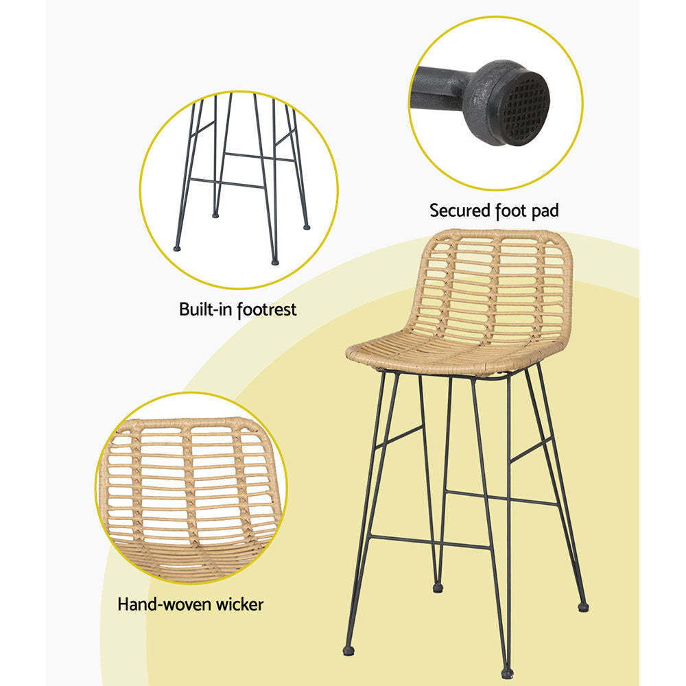 Gardeon 2 Piece Outdoor Bar Stools Wicker Dining Rattan Chair-6