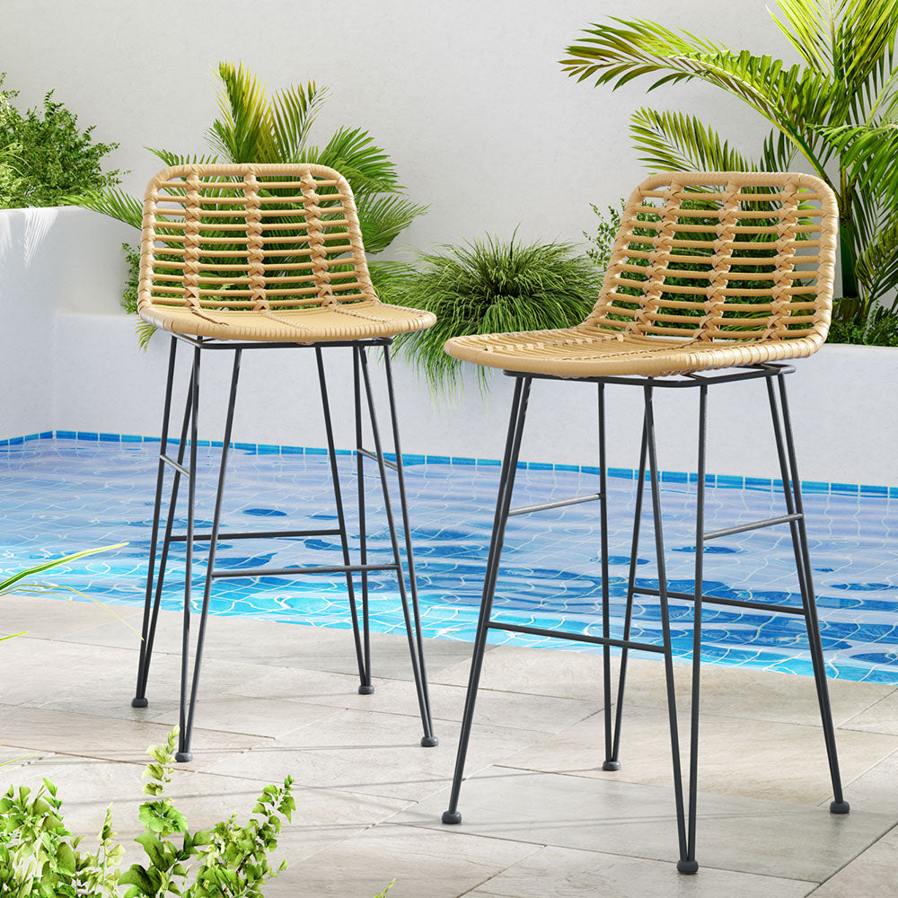 Gardeon 2 Piece Outdoor Bar Stools Wicker Dining Rattan Chair-7