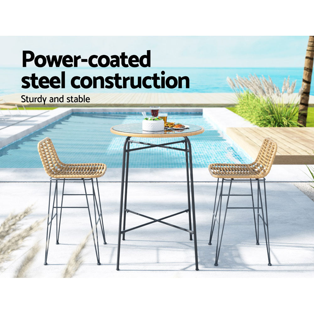 Gardeon 3-Piece Outdoor Bar Set Wicker Table Chairs Patio Bistro-3