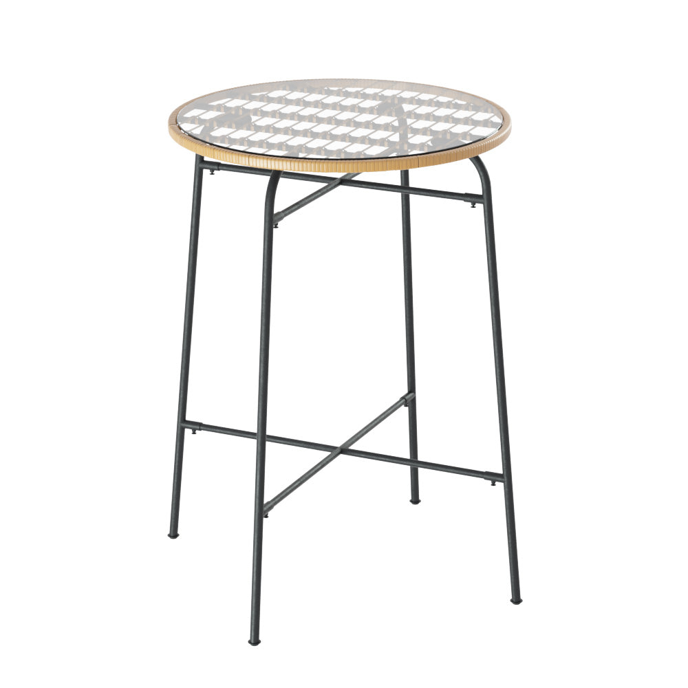 Gardeon Outdoor Bar Table Wicker Dining Bistro Patio Balcony Glass Table Steel-0