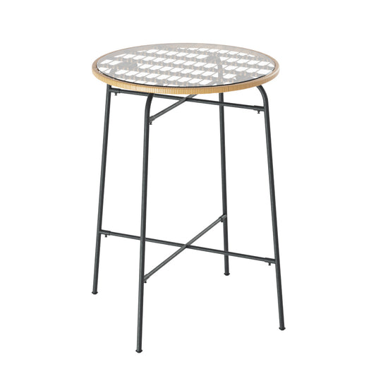 Gardeon Outdoor Bar Table Wicker Dining Bistro Patio Balcony Glass Table Steel-0