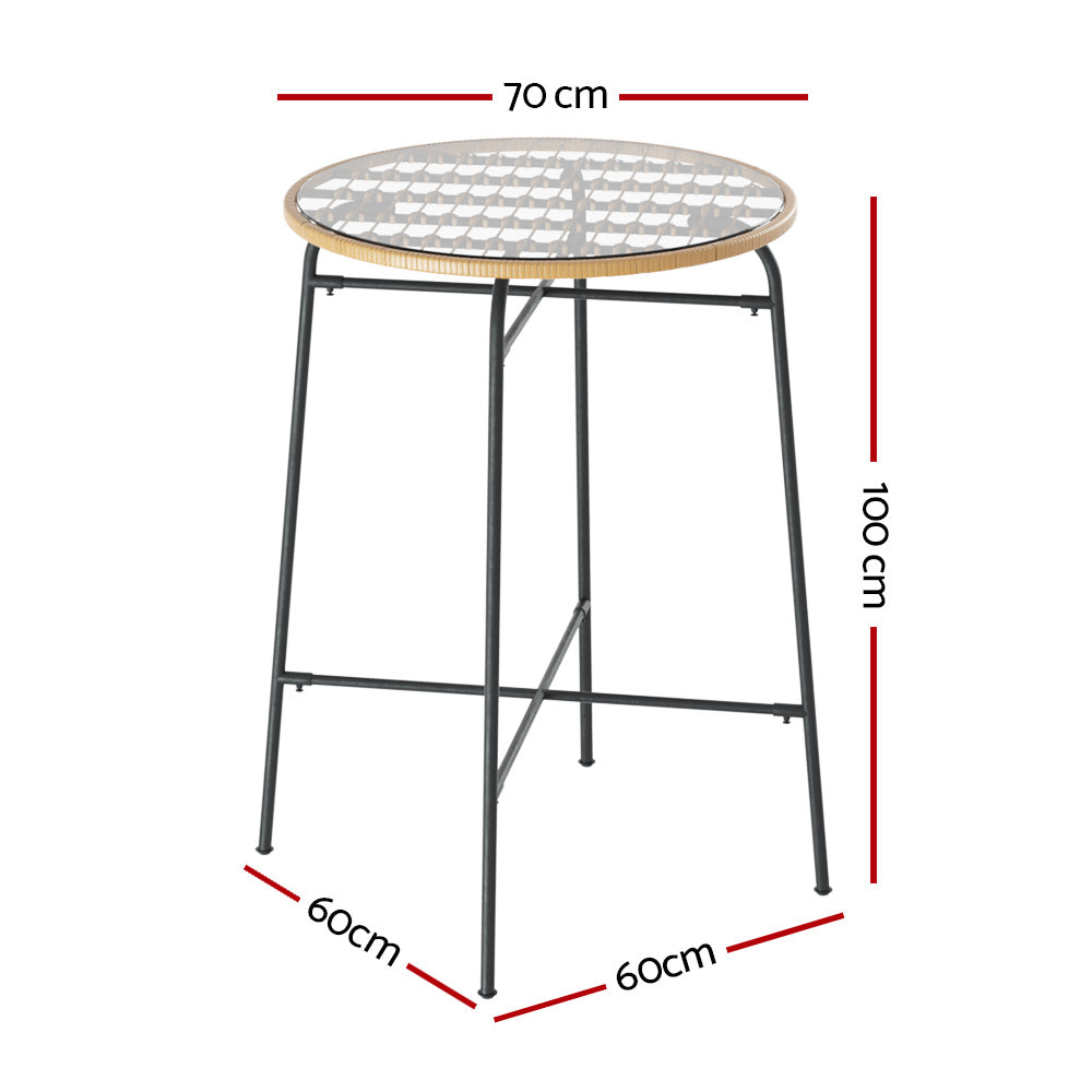 Gardeon Outdoor Bar Table Wicker Dining Bistro Patio Balcony Glass Table Steel-1