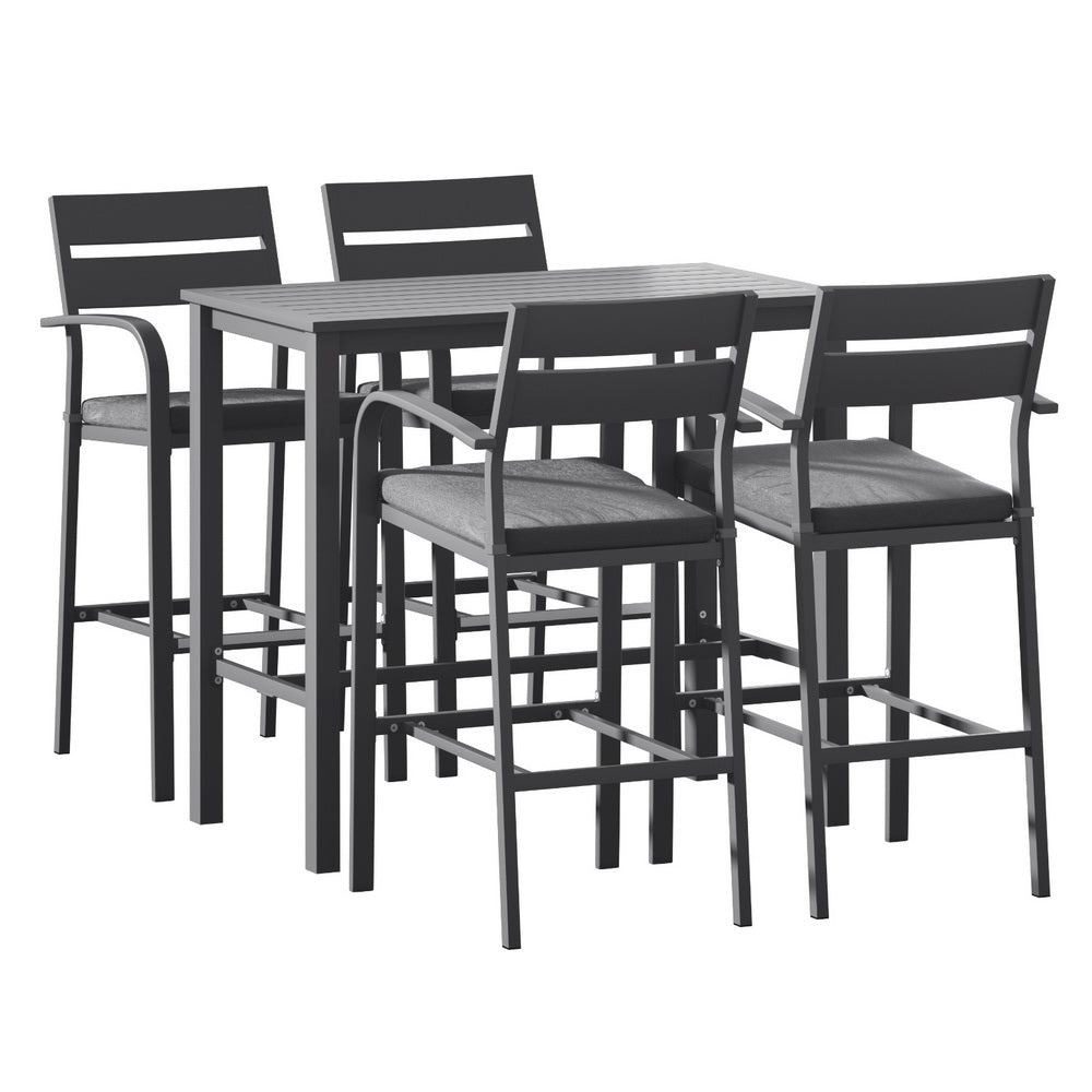 Gardeon Outdoor Bar Set 5-Piece Patio Dining Chairs Aluminium Table Stools-2