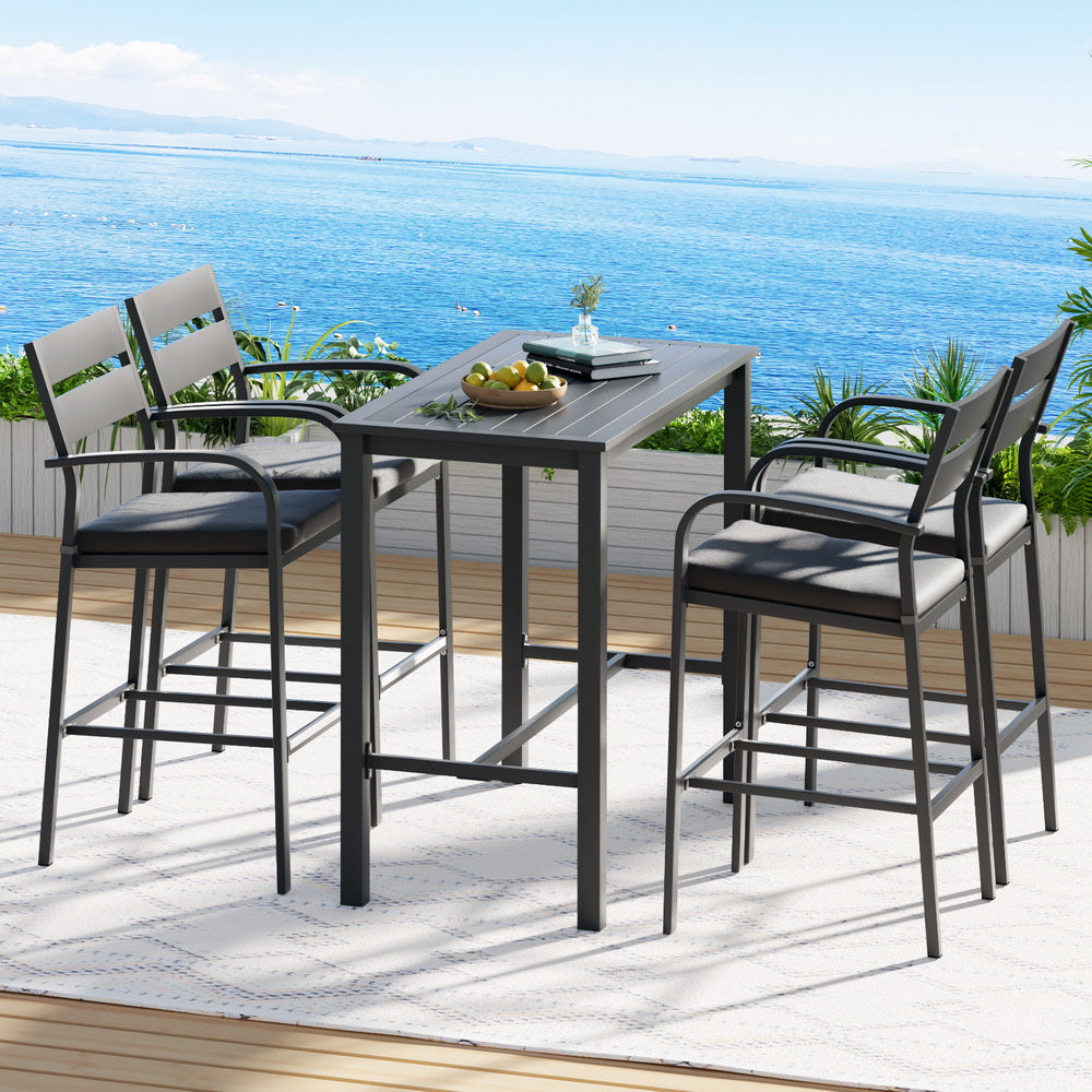 Gardeon Outdoor Bar Set 5-Piece Patio Dining Chairs Aluminium Table Stools-6