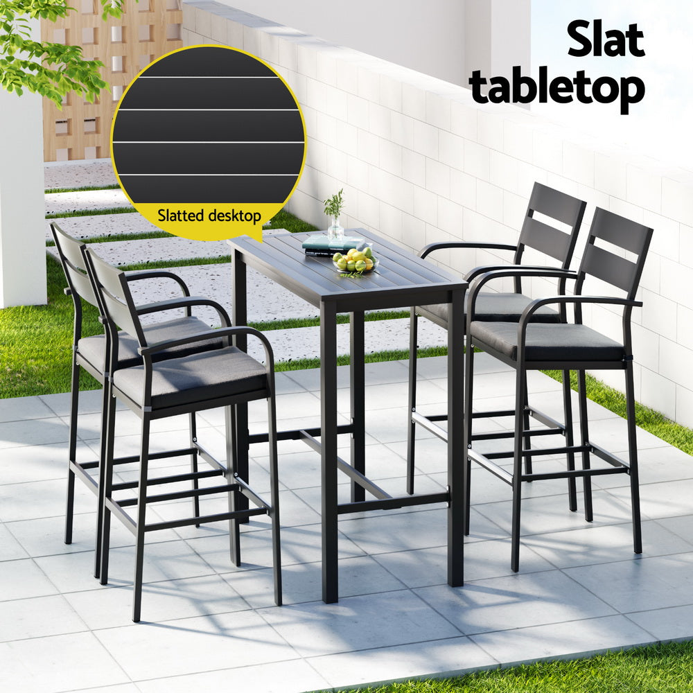 Gardeon Outdoor Bar Set 5-Piece Patio Dining Chairs Aluminium Table Stools-5