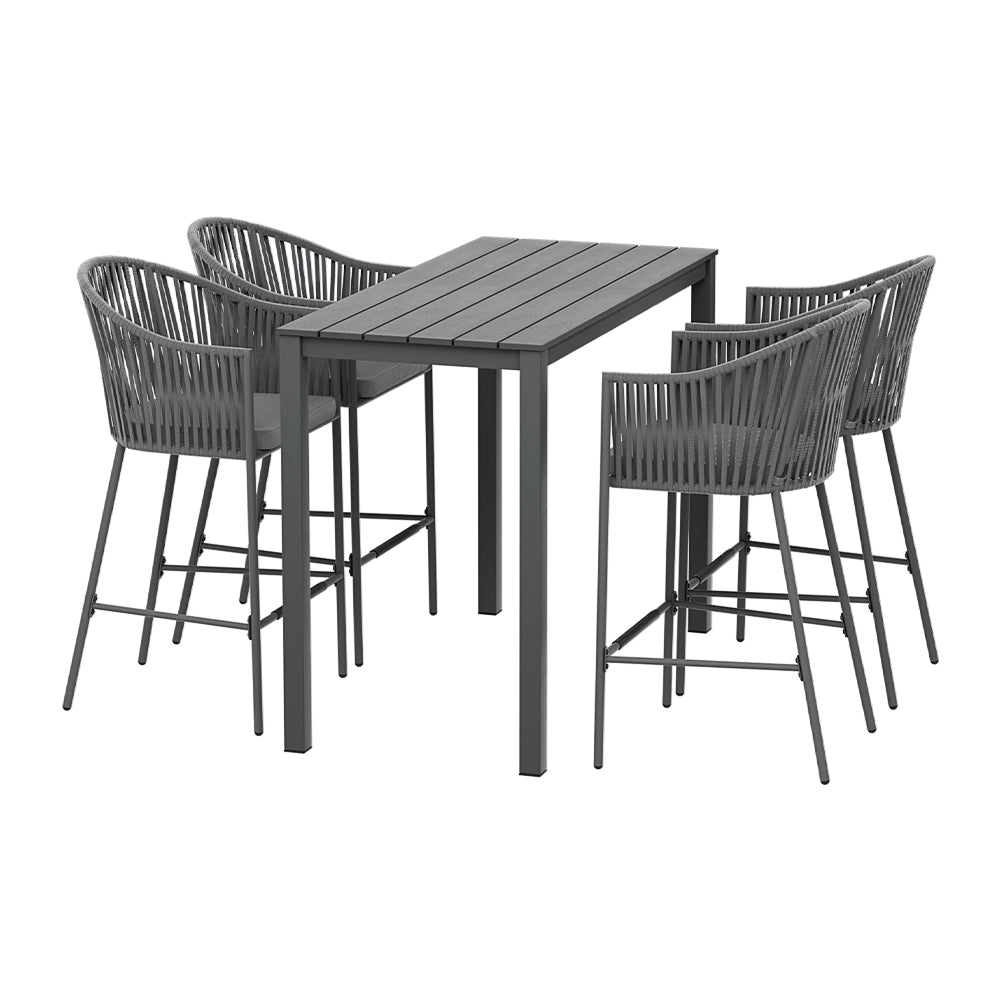 Gardeon 5-Piece Outdoor Bar Set Dining Table Rope Chair Patio Bistro Set-0