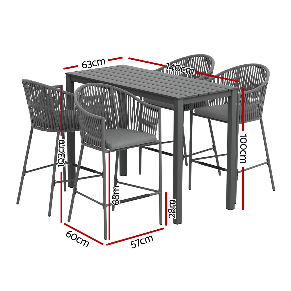 Gardeon 5-Piece Outdoor Bar Set Dining Table Rope Chair Patio Bistro Set-1