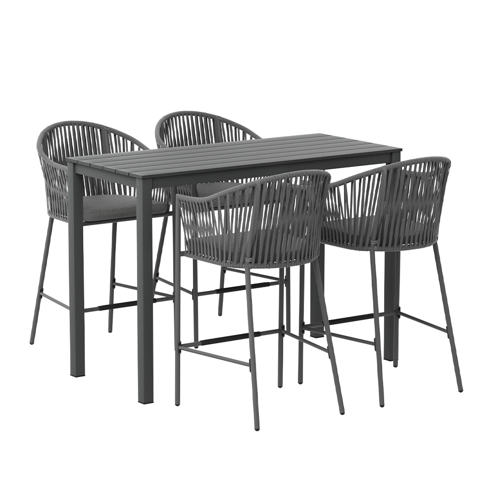 Gardeon 5-Piece Outdoor Bar Set Dining Table Rope Chair Patio Bistro Set-2