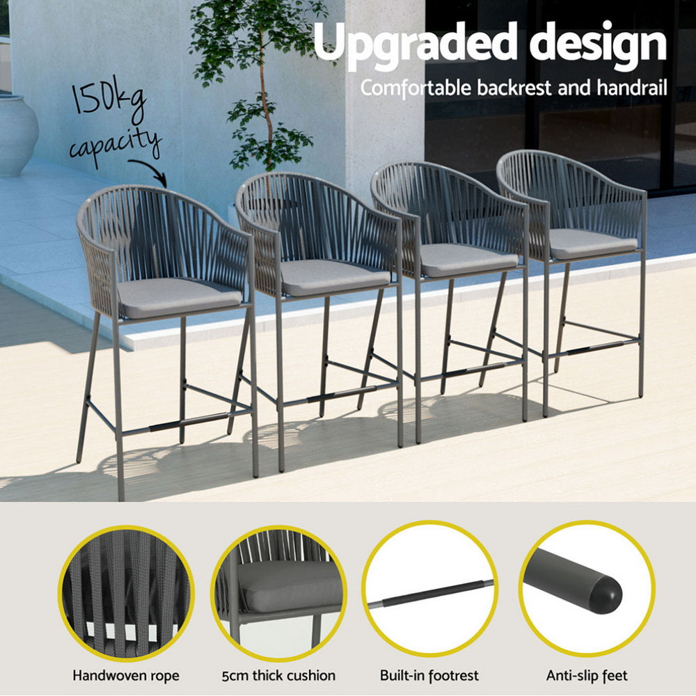 Gardeon 5-Piece Outdoor Bar Set Dining Table Rope Chair Patio Bistro Set-5