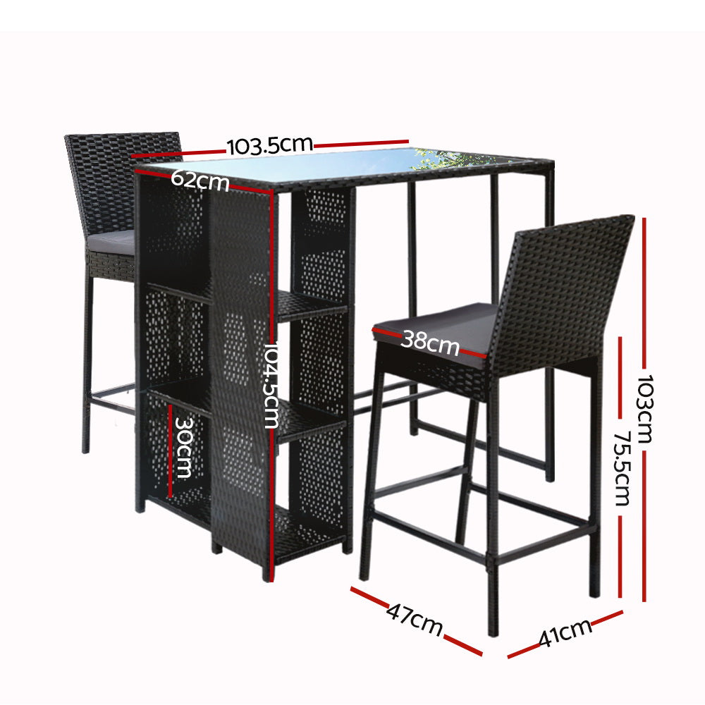 Gardeon 3-Piece Outdoor Bar Set Patio Dining Chairs Wicker Table Stools-1