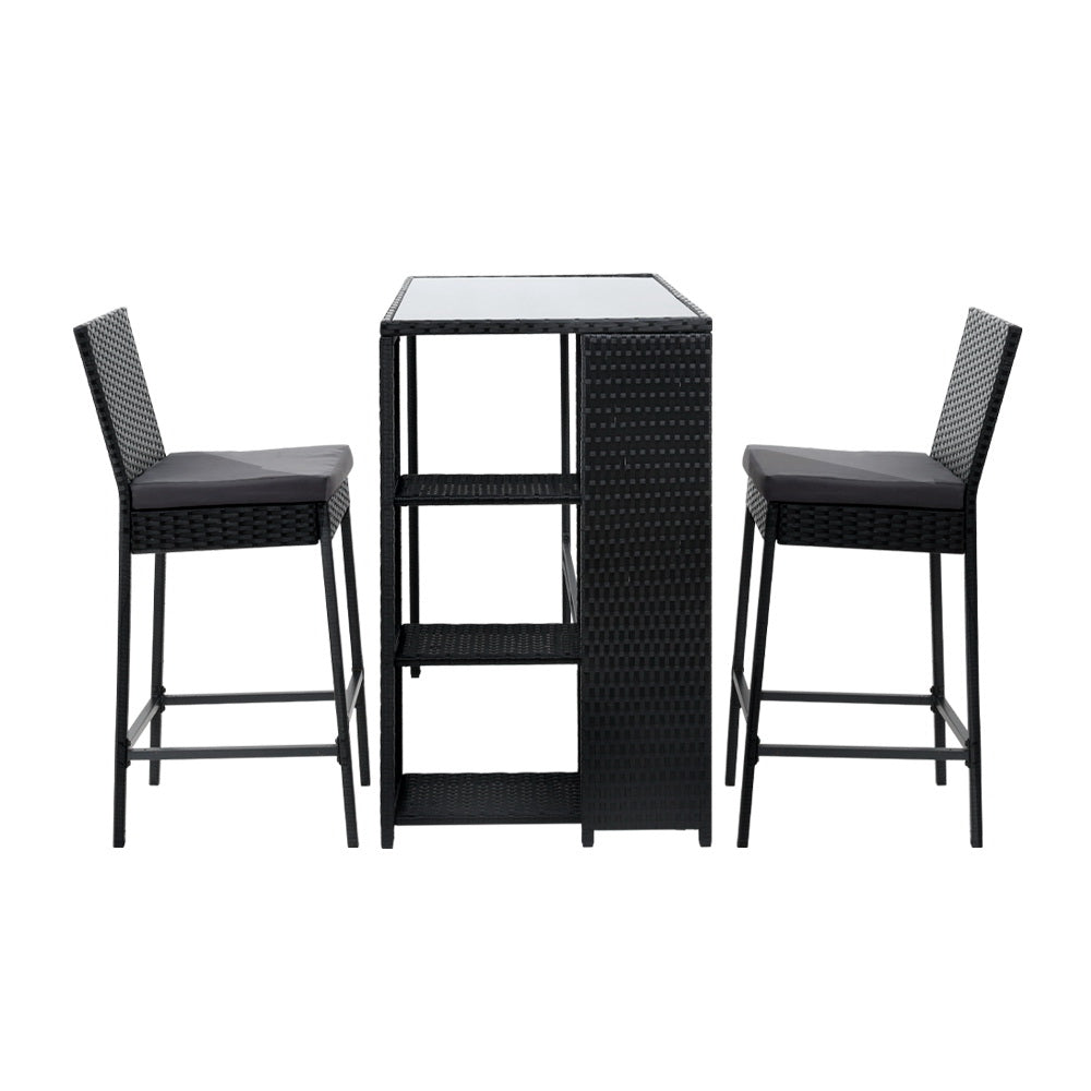 Gardeon 3-Piece Outdoor Bar Set Patio Dining Chairs Wicker Table Stools-2