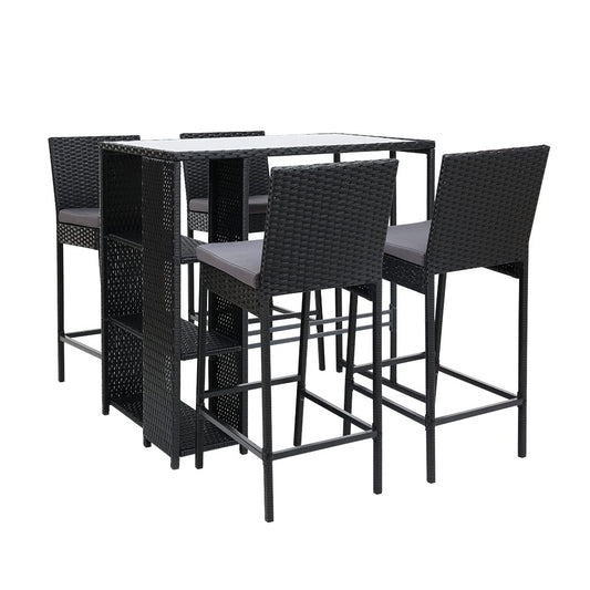 Gardeon 5-Piece Outdoor Bar Set Patio Dining Chairs Wicker Table Stools-0