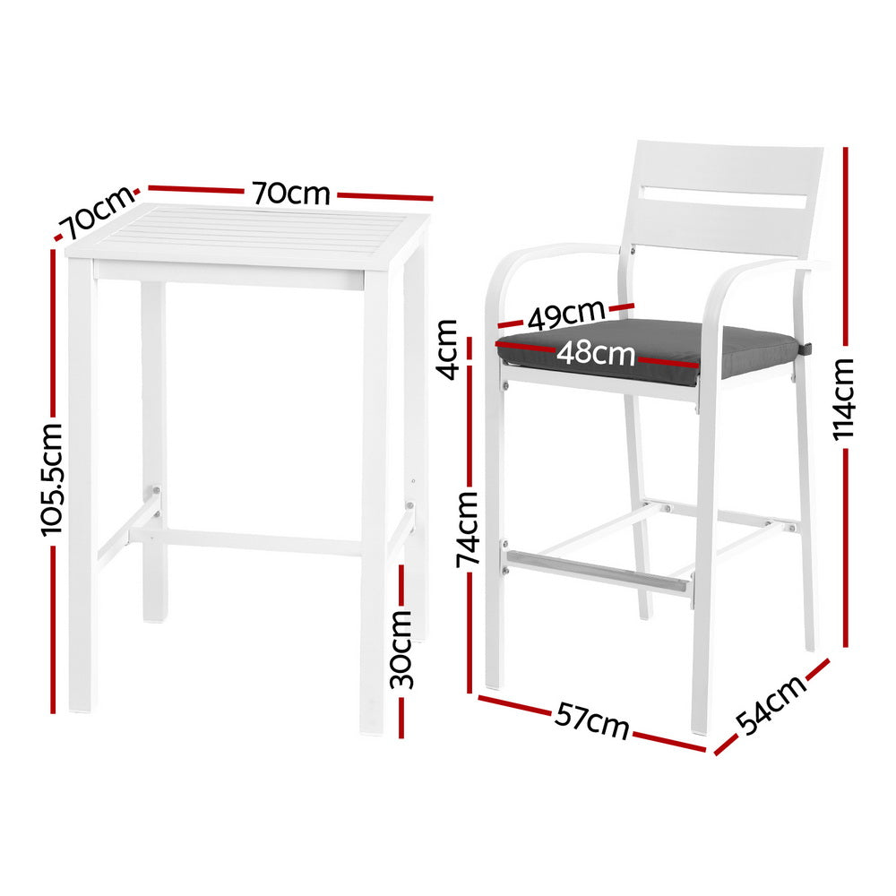 Gardeon Outdoor Bar Set Stools 3-Piece Dining Chairs Table Patio Aluminium Bistro Set-1