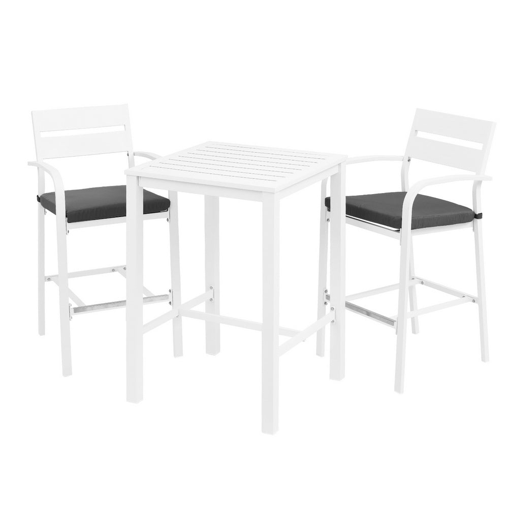 Gardeon Outdoor Bar Set Stools 3-Piece Dining Chairs Table Patio Aluminium Bistro Set-2