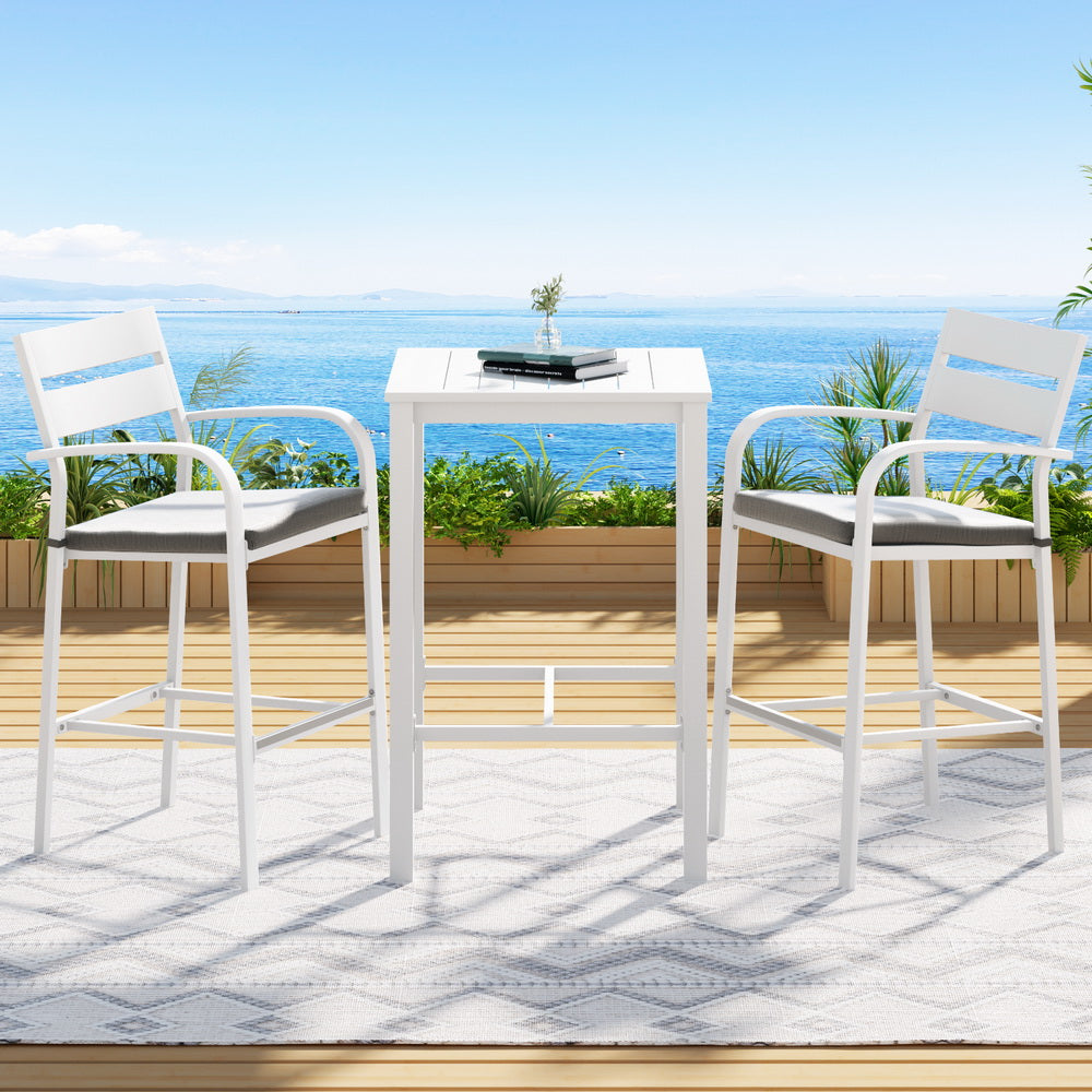 Gardeon Outdoor Bar Set Stools 3-Piece Dining Chairs Table Patio Aluminium Bistro Set-5