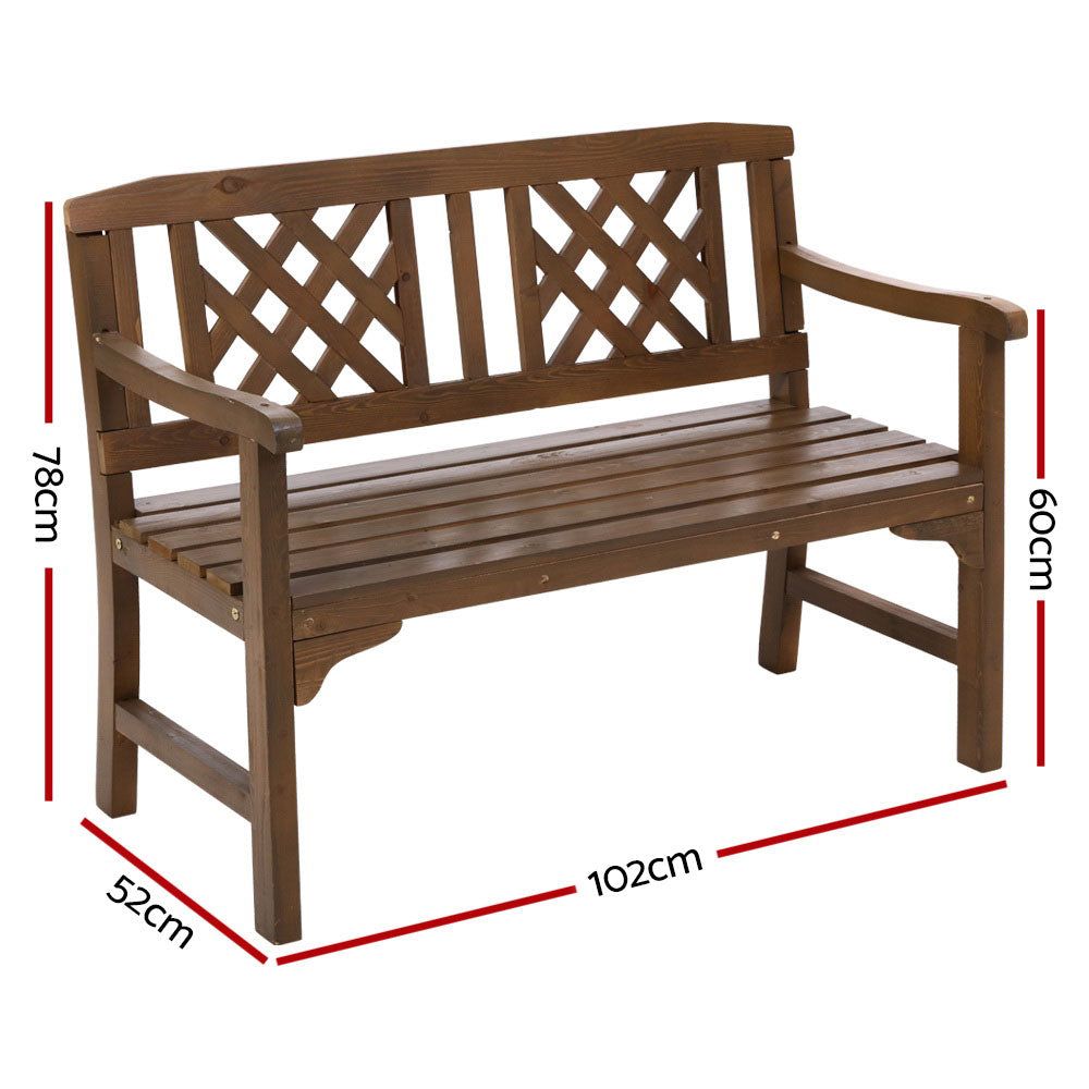 Gardeon Outdoor Garden Bench Wooden Chair 2 Seat Patio Furniture Lounge Natural-1