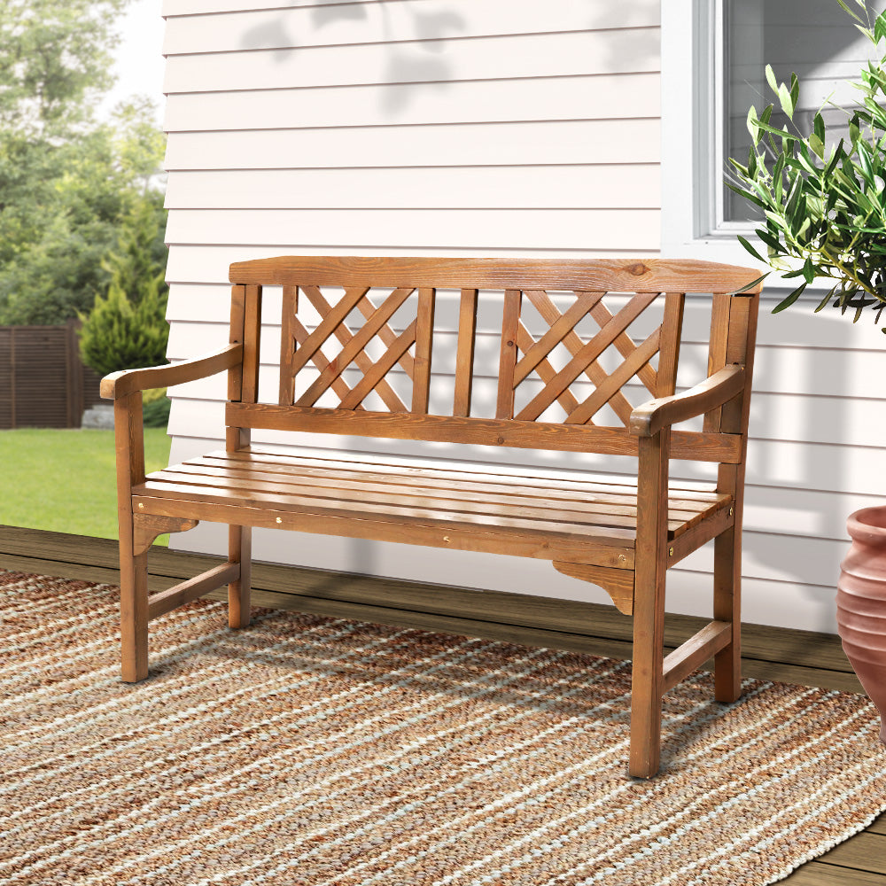 Gardeon Outdoor Garden Bench Wooden Chair 2 Seat Patio Furniture Lounge Natural-7