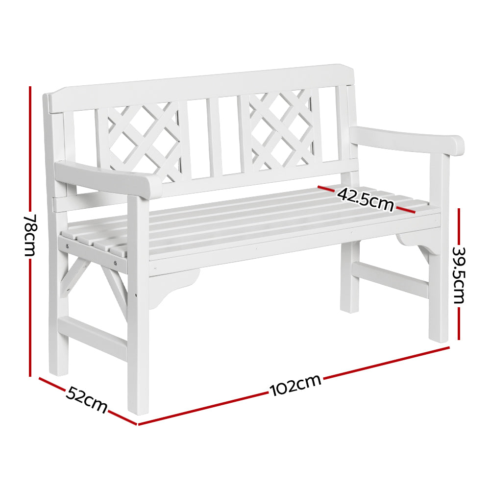 Gardeon Outdoor Garden Bench Wooden Chair 2 Seat Patio Furniture Lounge White-1