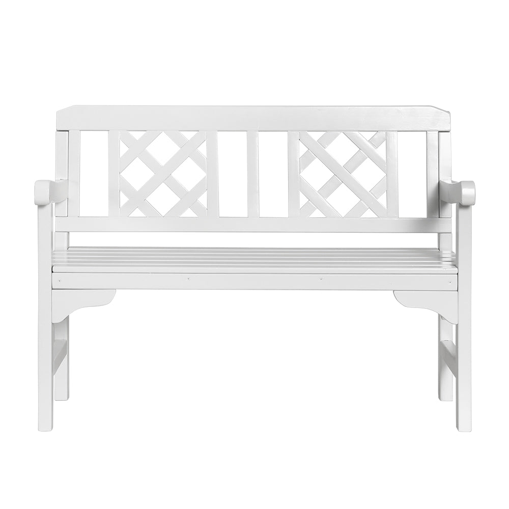 Gardeon Outdoor Garden Bench Wooden Chair 2 Seat Patio Furniture Lounge White-2