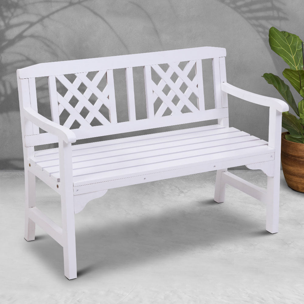 Gardeon Outdoor Garden Bench Wooden Chair 2 Seat Patio Furniture Lounge White-6