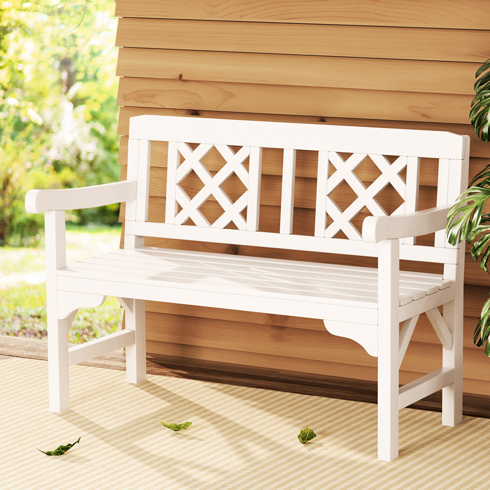 Gardeon Outdoor Garden Bench Wooden Chair 2 Seat Patio Furniture Lounge White-7