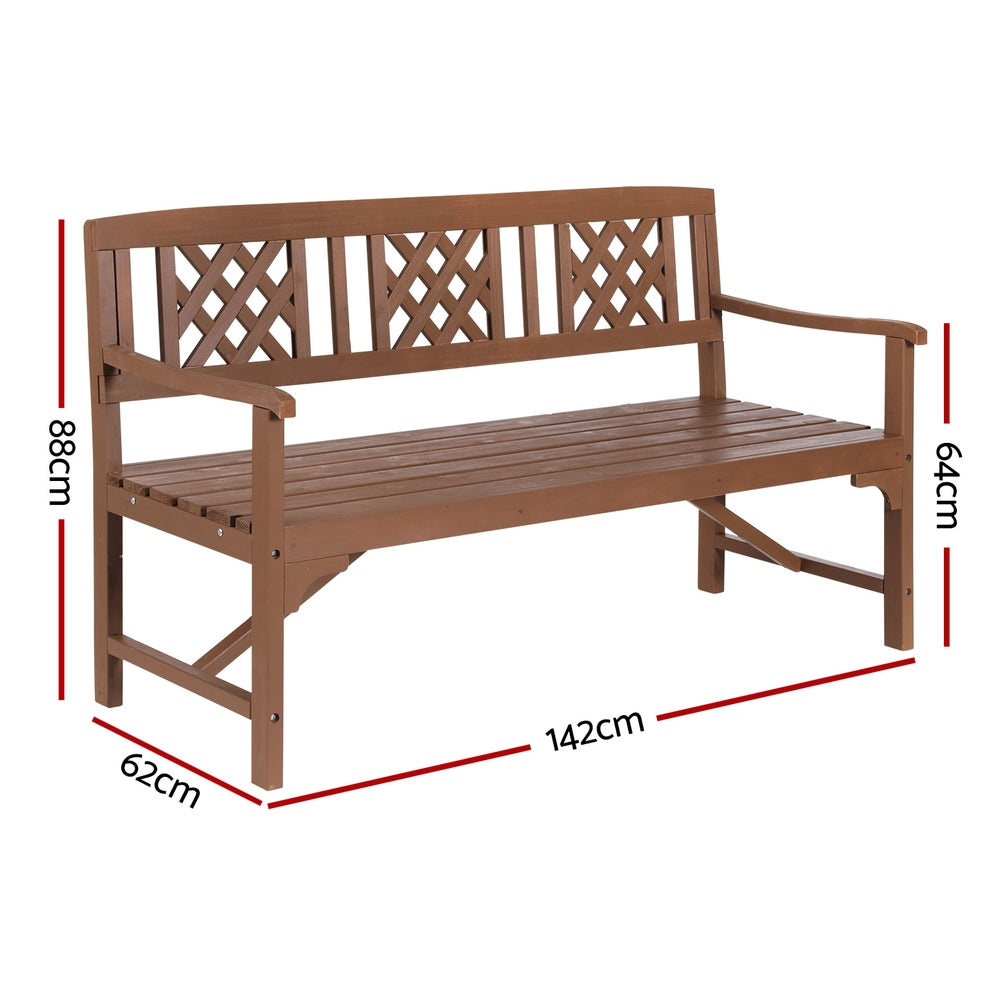 Gardeon Outdoor Garden Bench Wooden Chair 3 Seat Patio Furniture Lounge Natural-1