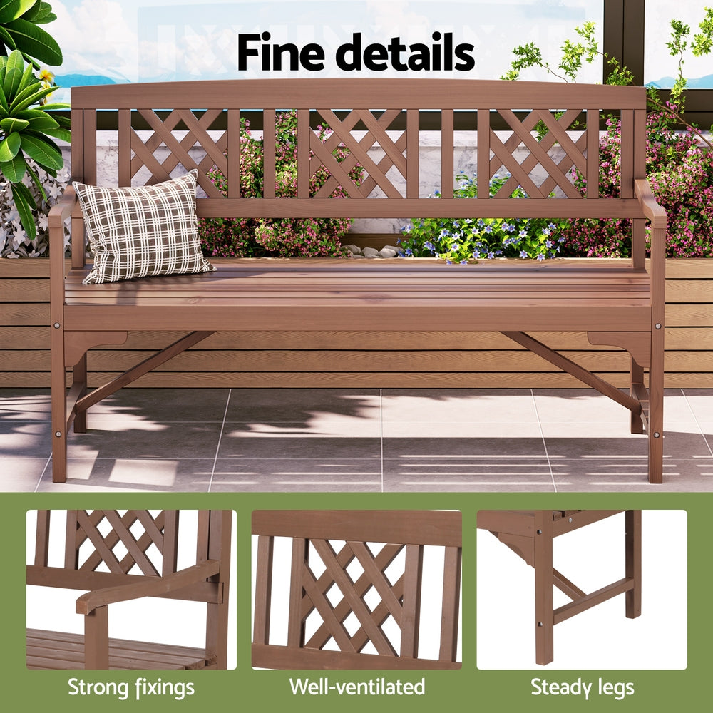 Gardeon Outdoor Garden Bench Wooden Chair 3 Seat Patio Furniture Lounge Natural-3