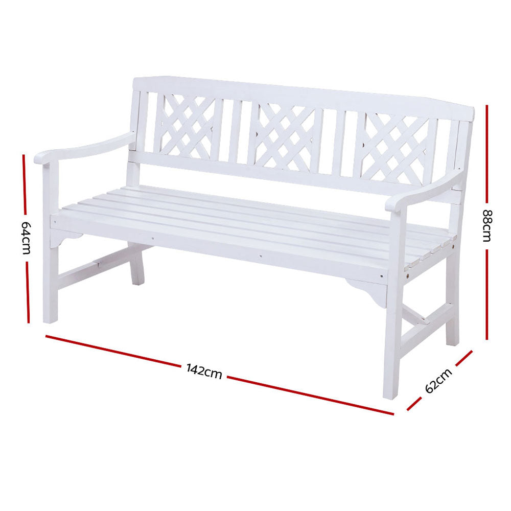 Gardeon Outdoor Garden Bench Wooden Chair 3 Seat Patio Furniture Lounge White-1