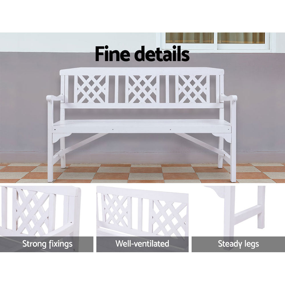 Gardeon Outdoor Garden Bench Wooden Chair 3 Seat Patio Furniture Lounge White-3