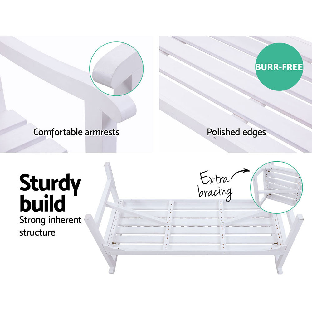 Gardeon Outdoor Garden Bench Wooden Chair 3 Seat Patio Furniture Lounge White-4