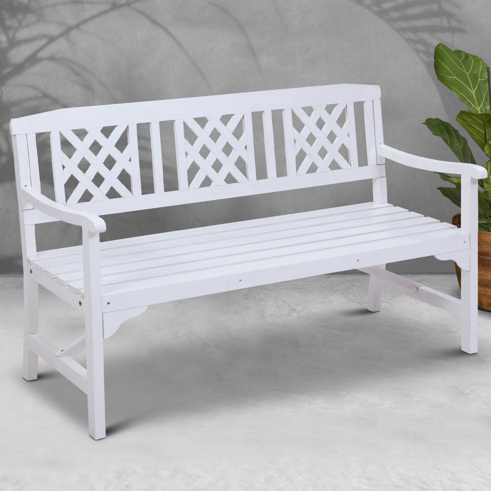 Gardeon Outdoor Garden Bench Wooden Chair 3 Seat Patio Furniture Lounge White-6