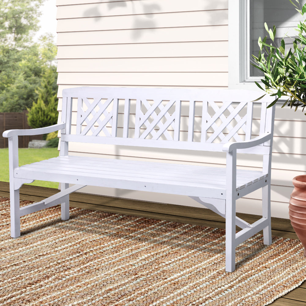 Gardeon Outdoor Garden Bench Wooden Chair 3 Seat Patio Furniture Lounge White-7