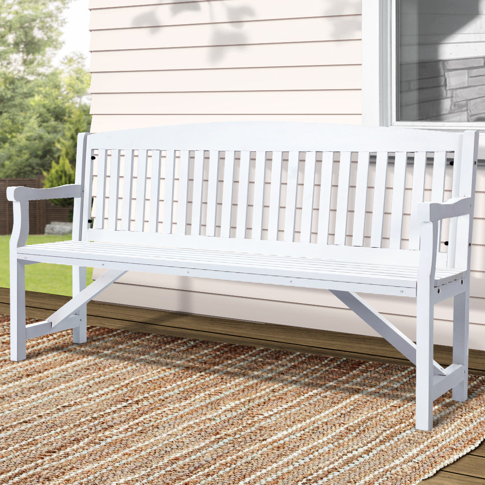 Gardeon 5FT Outdoor Garden Bench Wooden 3 Seat Chair Patio Furniture White-7