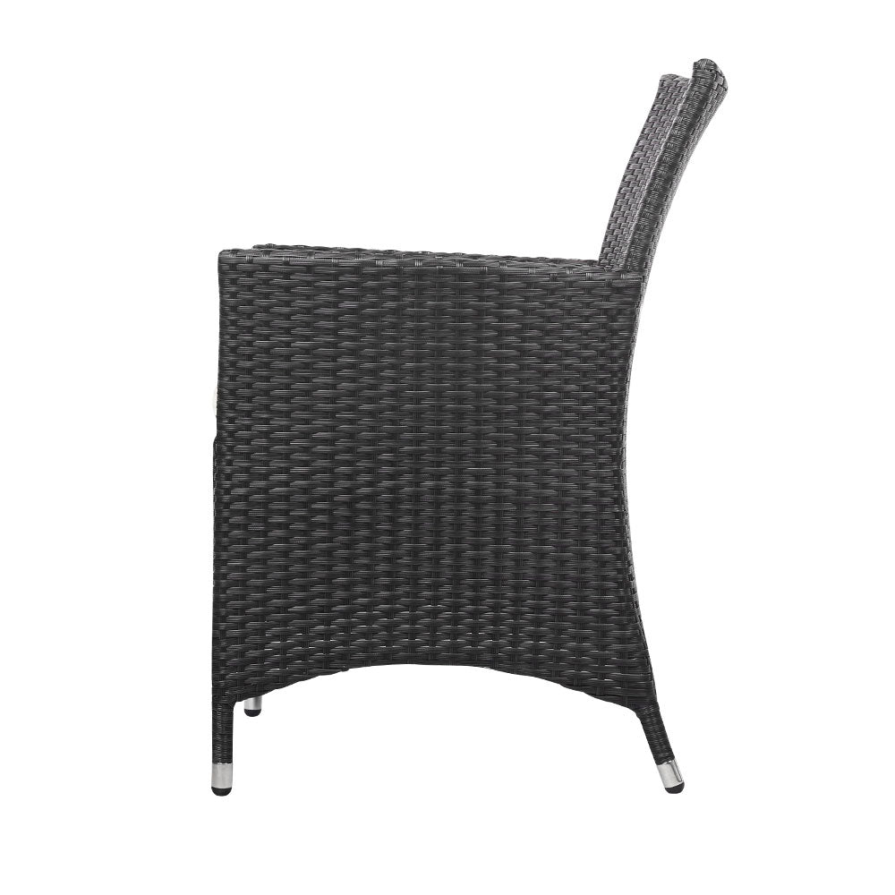 Gardeon 3PC Outdoor Bistro Set Patio Furniture Wicker Setting Chairs Table Cushion Black-3