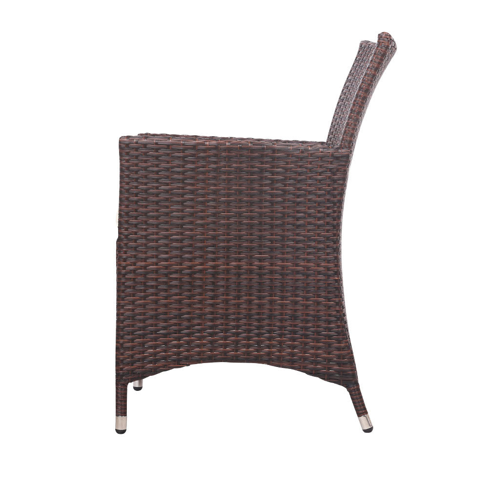 Gardeon 3PC Outdoor Bistro Set Patio Furniture Wicker Setting Chairs Table Cushion Brown-3