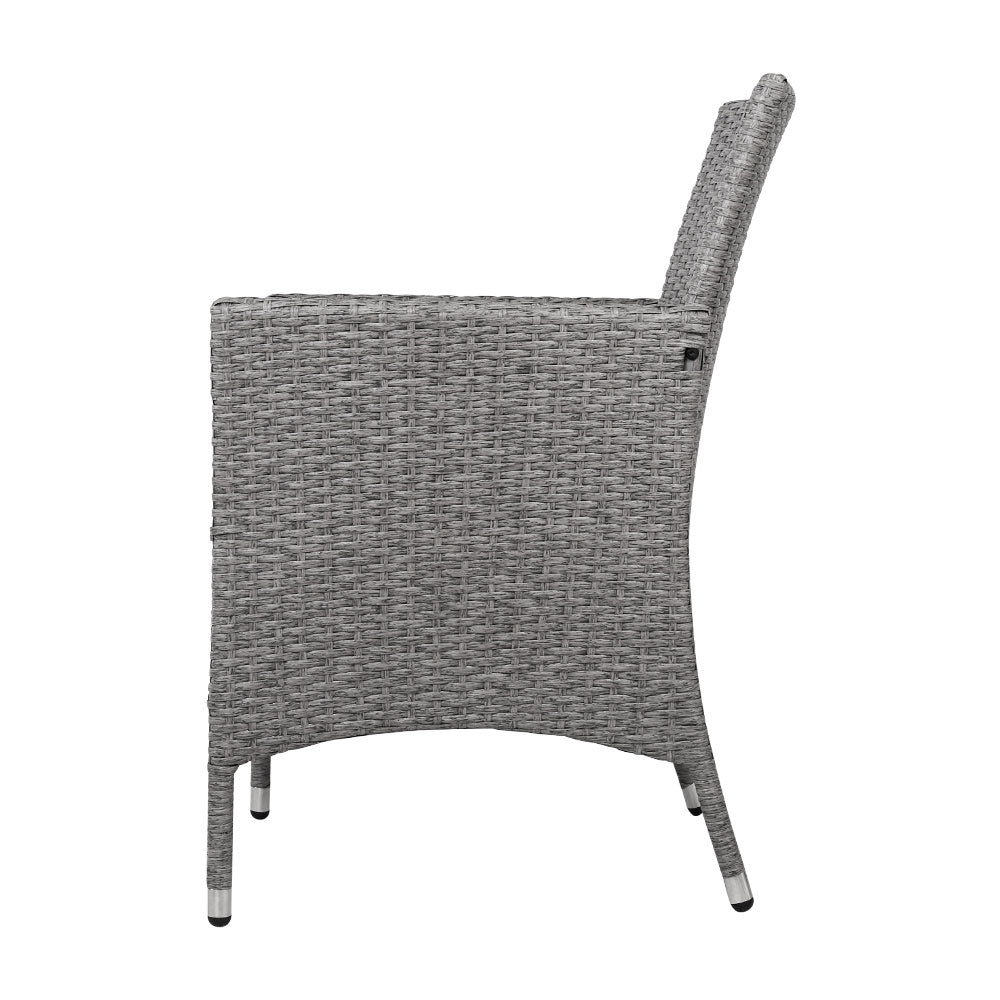 Gardeon 3PC Outdoor Bistro Set Patio Furniture Wicker Setting Chairs Table Cushion Grey-3