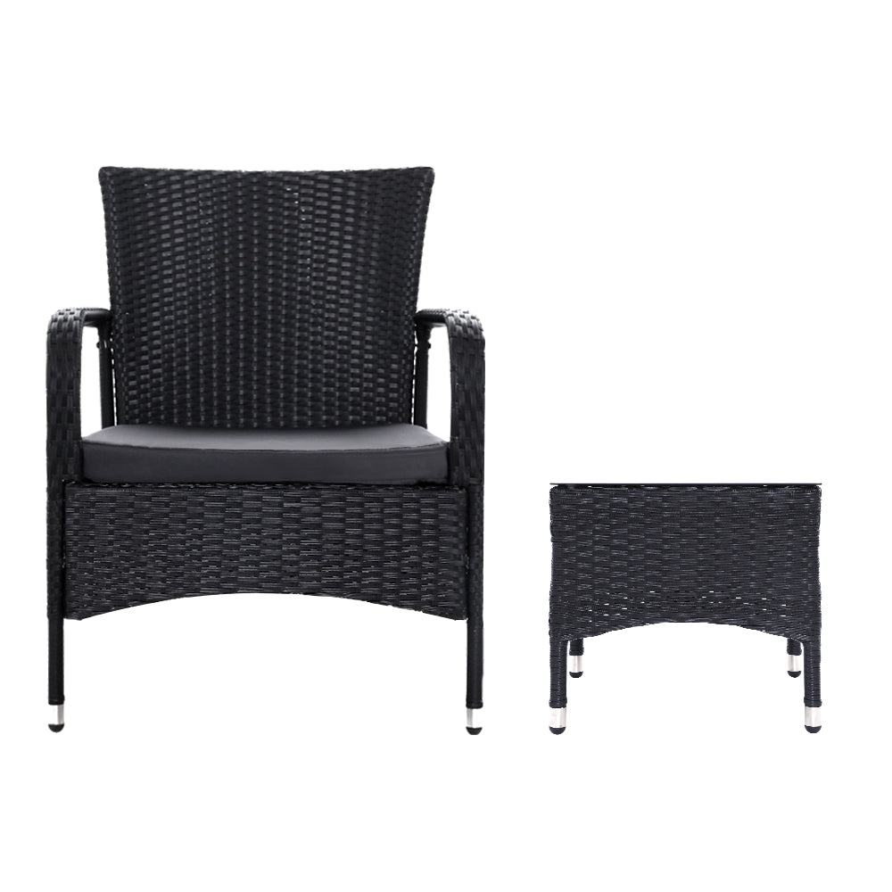 Gardeon 3PC Outdoor Bistro Set Patio Furniture Wicker Setting Chairs Table Luca-2