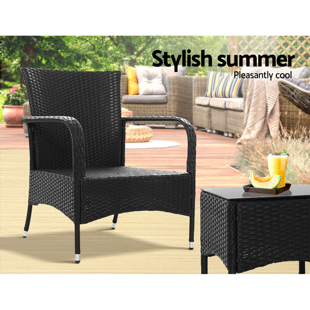 Gardeon 3PC Outdoor Bistro Set Patio Furniture Wicker Setting Chairs Table Luca-11