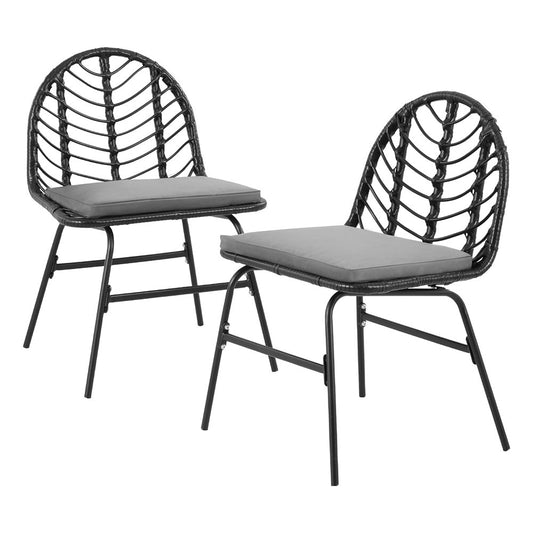 Gardeon 2x Outdoor Chairs Dining Chair Lounge Wicker Patio Furniture Black-0