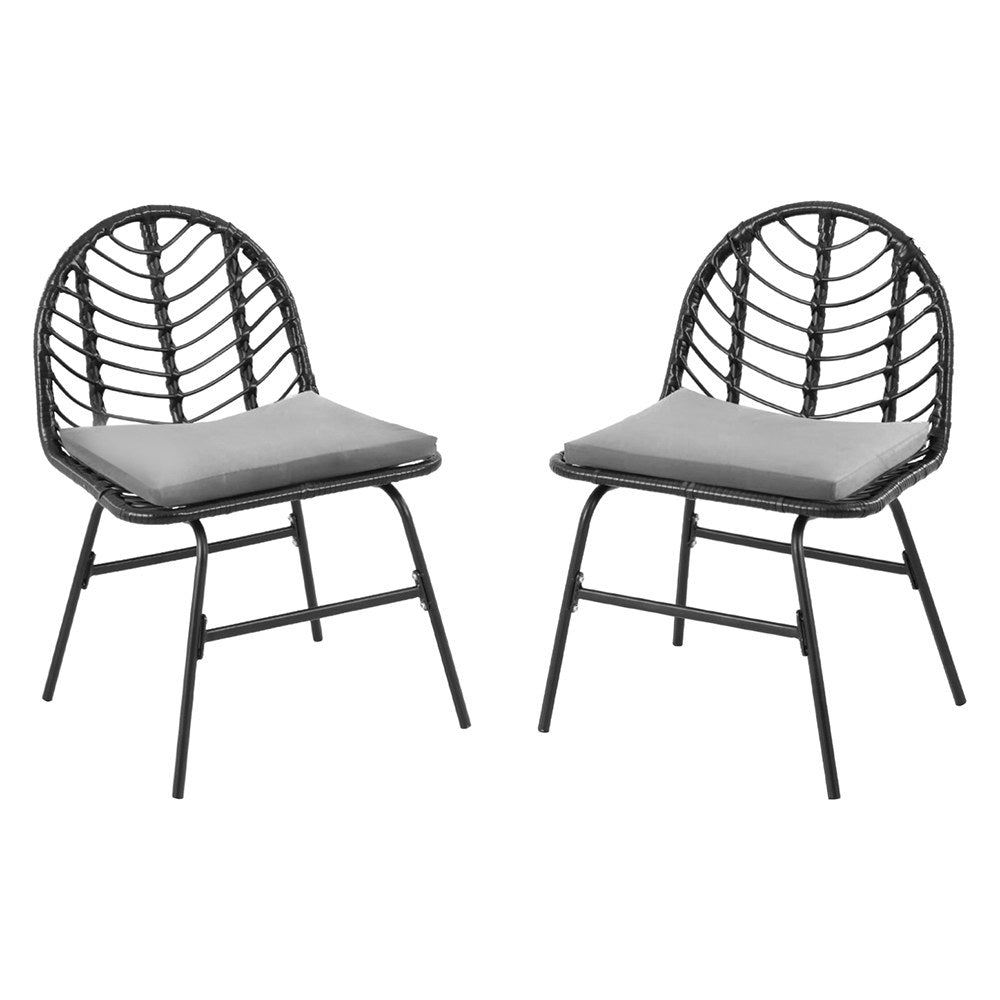 Gardeon 2x Outdoor Chairs Dining Chair Lounge Wicker Patio Furniture Black-2