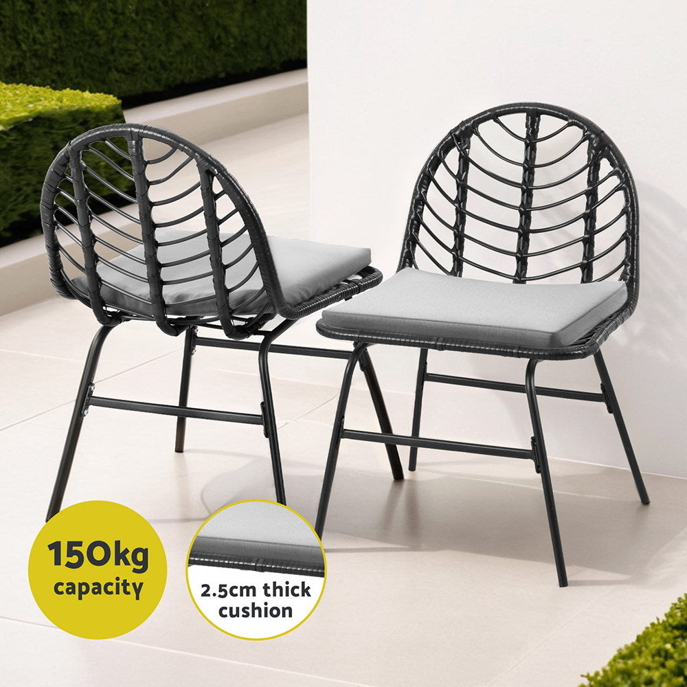 Gardeon 2x Outdoor Chairs Dining Chair Lounge Wicker Patio Furniture Black-5