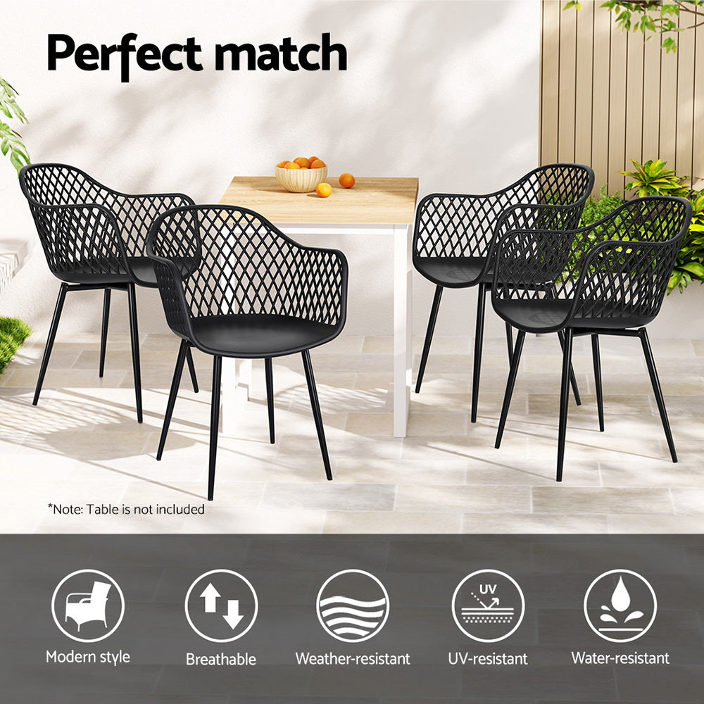 Gardeon 4PC Outdoor Dining Chairs PP Lounge Chair Patio Furniture Garden Black-3