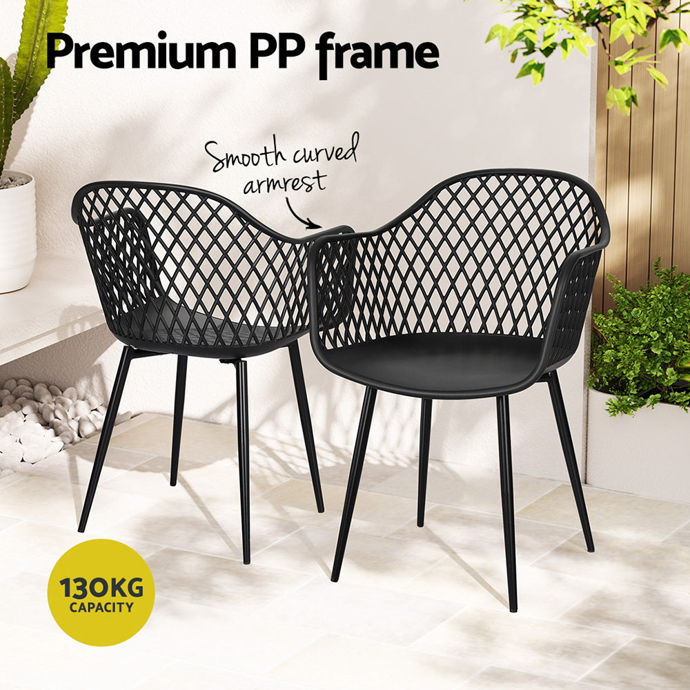 Gardeon 4PC Outdoor Dining Chairs PP Lounge Chair Patio Furniture Garden Black-4