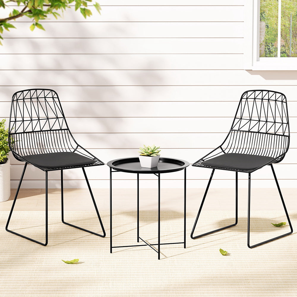 Gardeon 3PC Outdoor Bistro Set Patio Furniture Lounge Chairs Table Garden-6