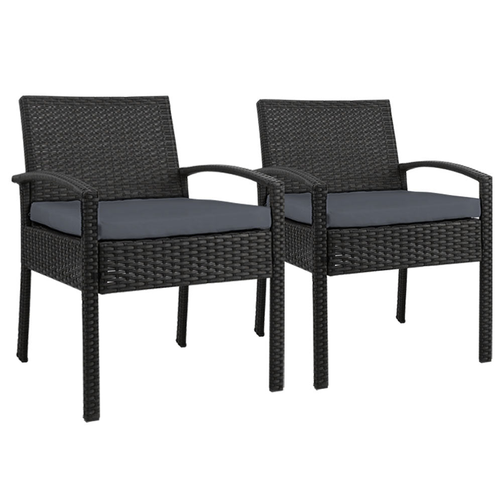 Gardeon 2PC Outdoor Dining Chairs Patio Furniture Rattan Lounge Chair Cushion Felix-0