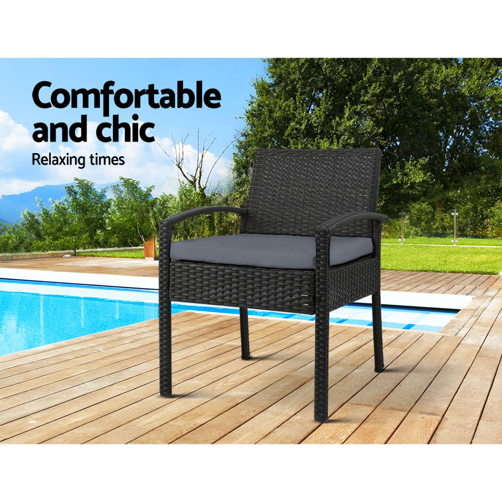 Gardeon 2PC Outdoor Dining Chairs Patio Furniture Rattan Lounge Chair Cushion Felix-6